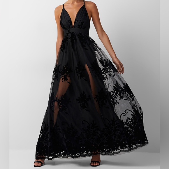 TULLE V NECK MAXI DRESS - Picture 4 of 4